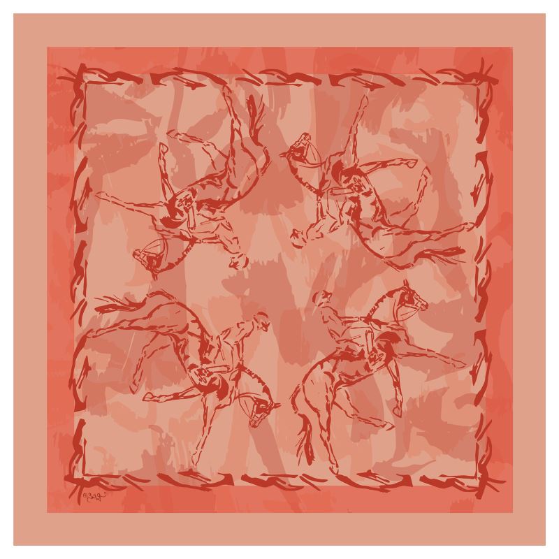 Mellon Hunter Equestrian Fashion Scarf is a 27 inch square sheer wool silk blend in a soft melon color.