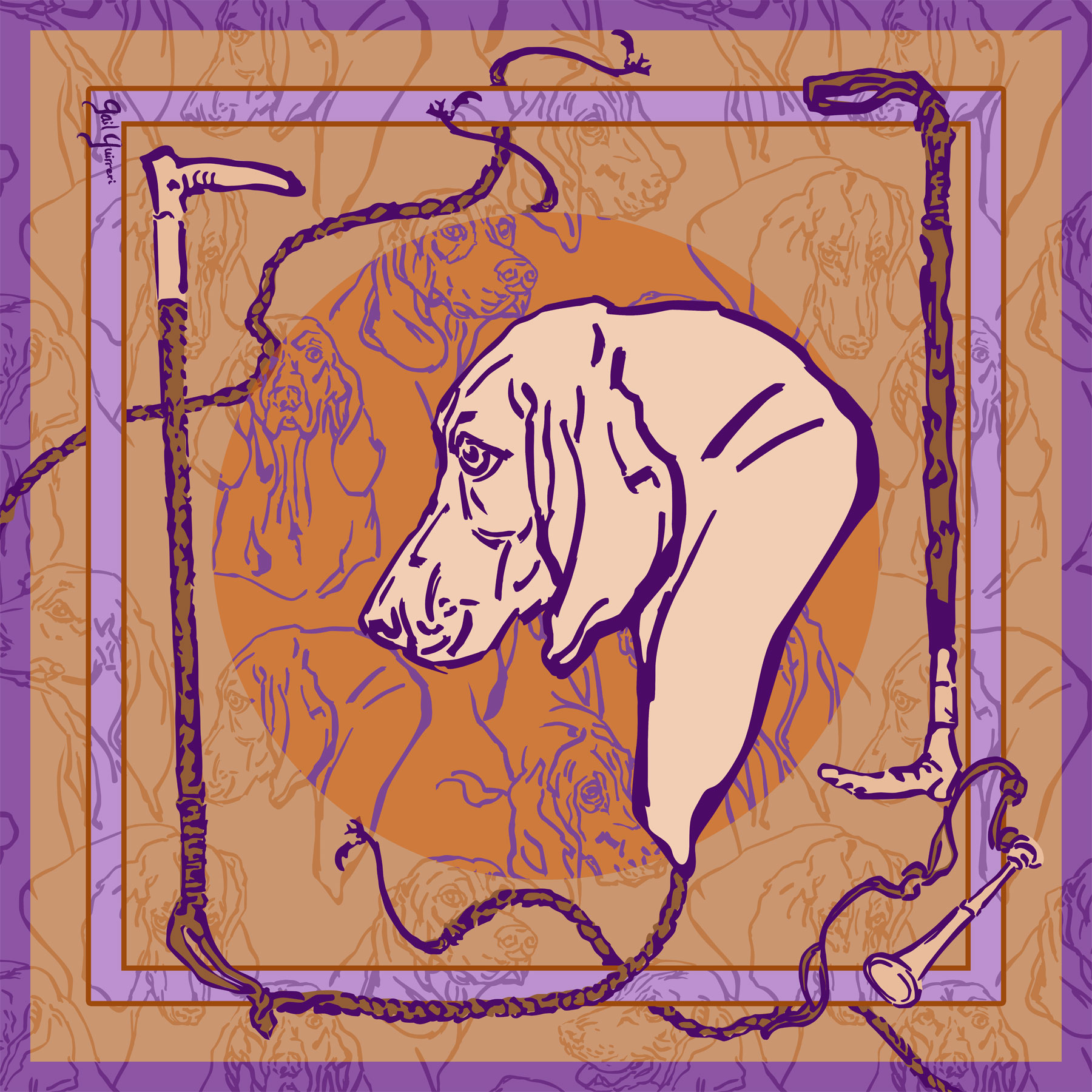Rising Sun Hunting Hound Square Scarf by Gail Guirreri