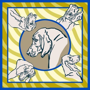 Hound Portrait Scarf Blue Gold