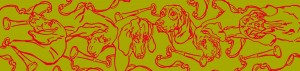 Hunting Hounds Long Scarf Rusted Green Orange by Gail Guirreri