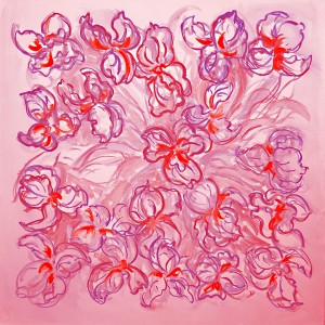 Iris Sensation Square Scarf, Hot Hot by artist Gail Guirreri