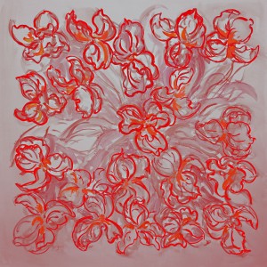 Iris Sensation Square Scarf, Muted Neon by artist Gail Guirreri
