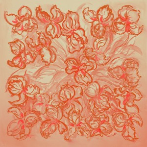 Iris Sensation Square Scarf, Peach Ochre by artist Gail Guirreri