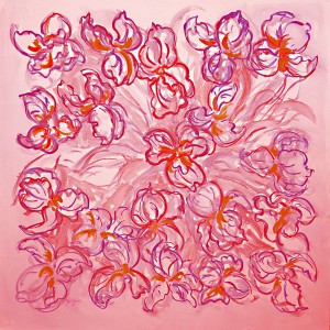 Iris Sensation Square Scarf, Pink Orange by artist Gail Guirreri