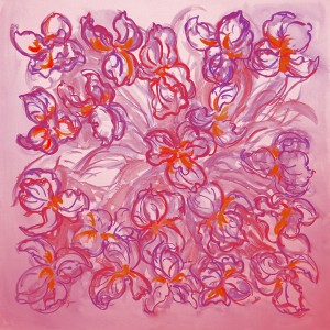 Iris Sensation Square Scarf, Plum Pink by artist Gail Guirreri
