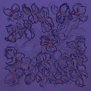 Iris Sensation Square Scarf, Purple Ochre by artist Gail Guirreri