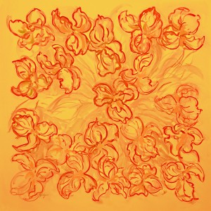 Iris Sensation Square Scarf, Tangerine by artist Gail Guirreri