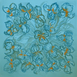 Iris Sensation Square Scarf, Teal Shade by artist Gail Guirreri
